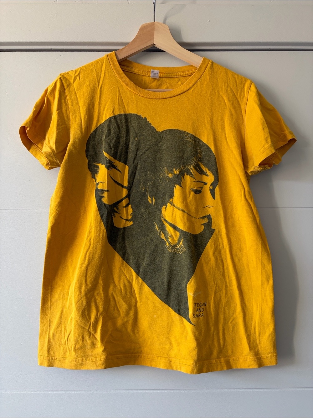 Tegan & Sara. American Apparel Yellow Short-Sleeve Tee, Portrait Graphic.